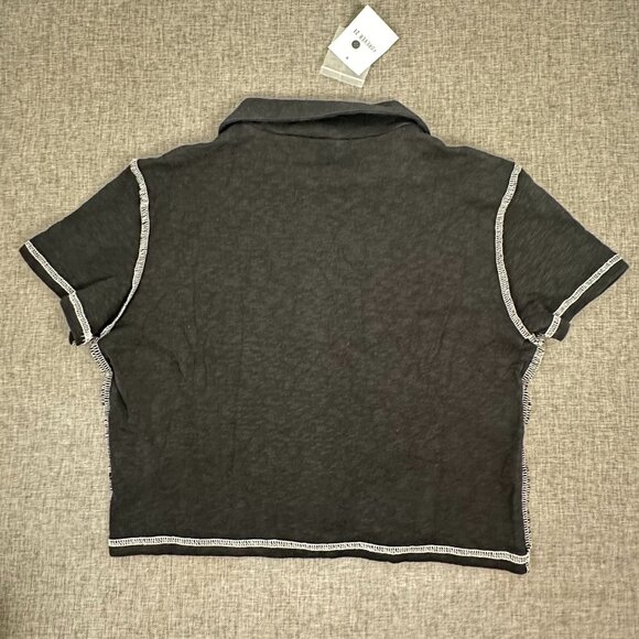 NEW! Forever 21 Button Down Shirt Collared Juniors XL Cotton Short Sleeve - Picture 10 of 12